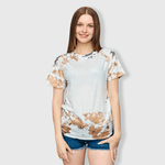 ILTEX Apparel Women's Clothing Reverse Cow Light Brown Blank Faux Bleached Top