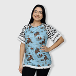 ILTEX Apparel Women's Clothing Rodeo Horse Blue Cheetah Tassel Tunic Top