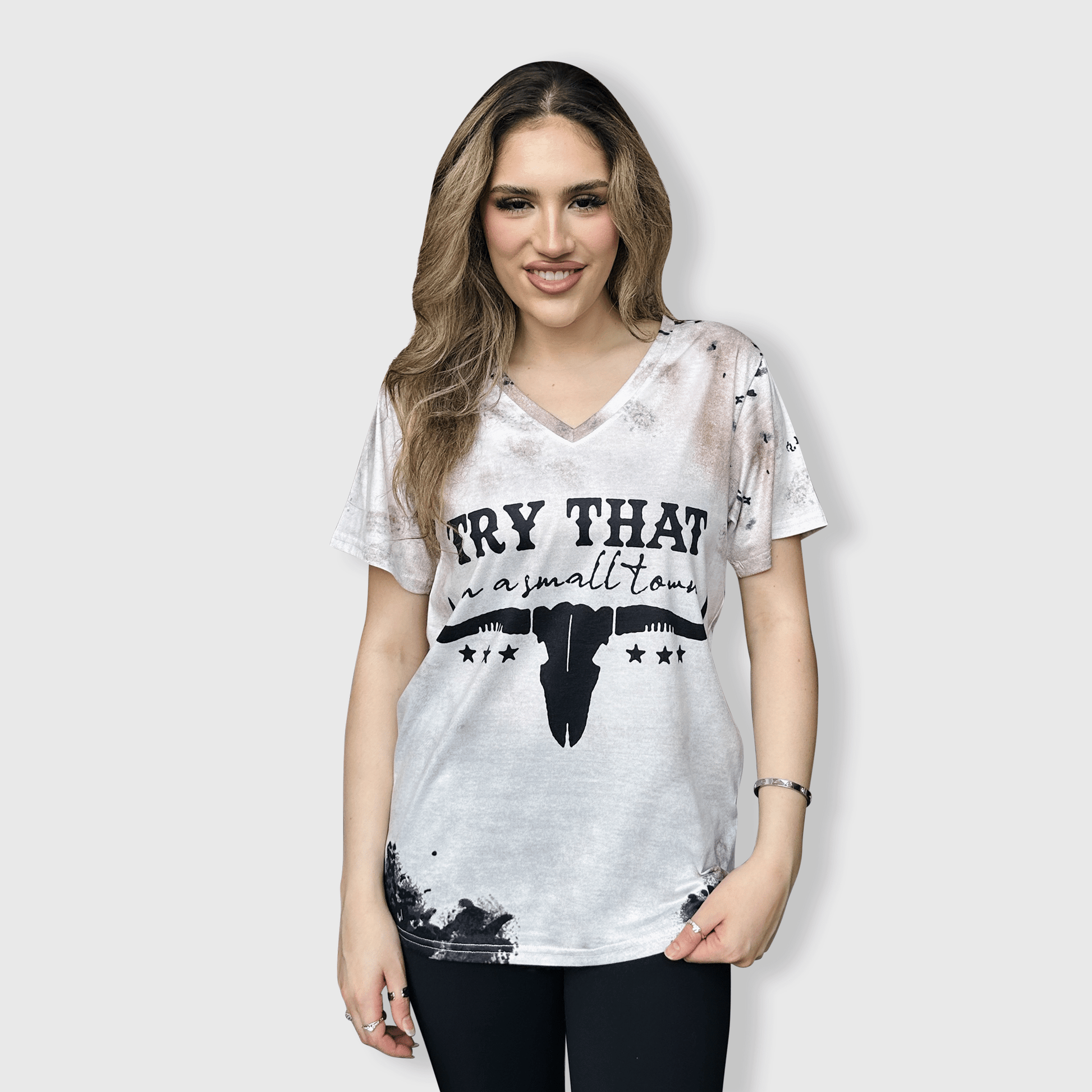 ILTEX Apparel Women's Clothing Rodeo Small Town V-Neck Top