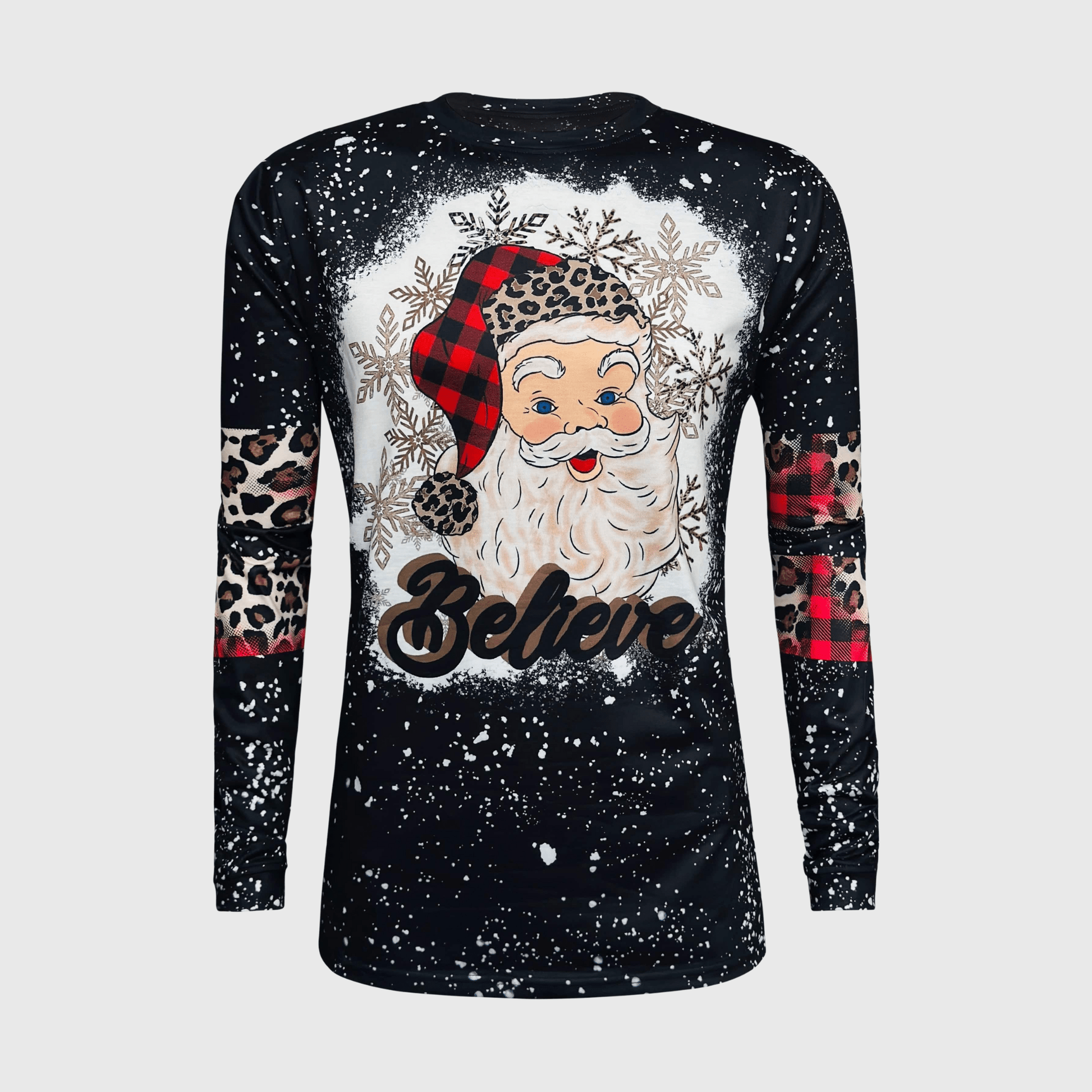 ILTEX Apparel Women's Clothing Santa Believe Black Long Sleeve Top