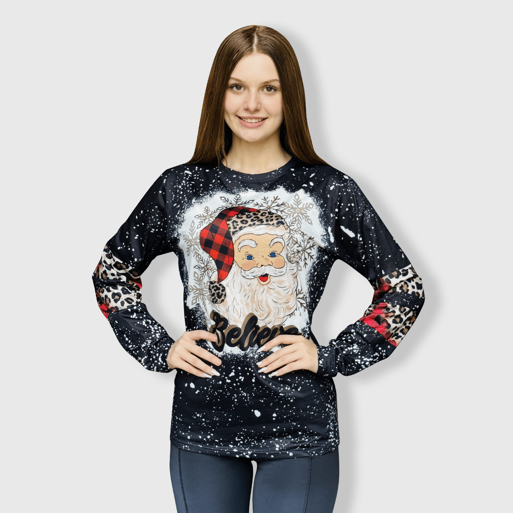 ILTEX Apparel Women's Clothing Santa Believe Black Long Sleeve Top
