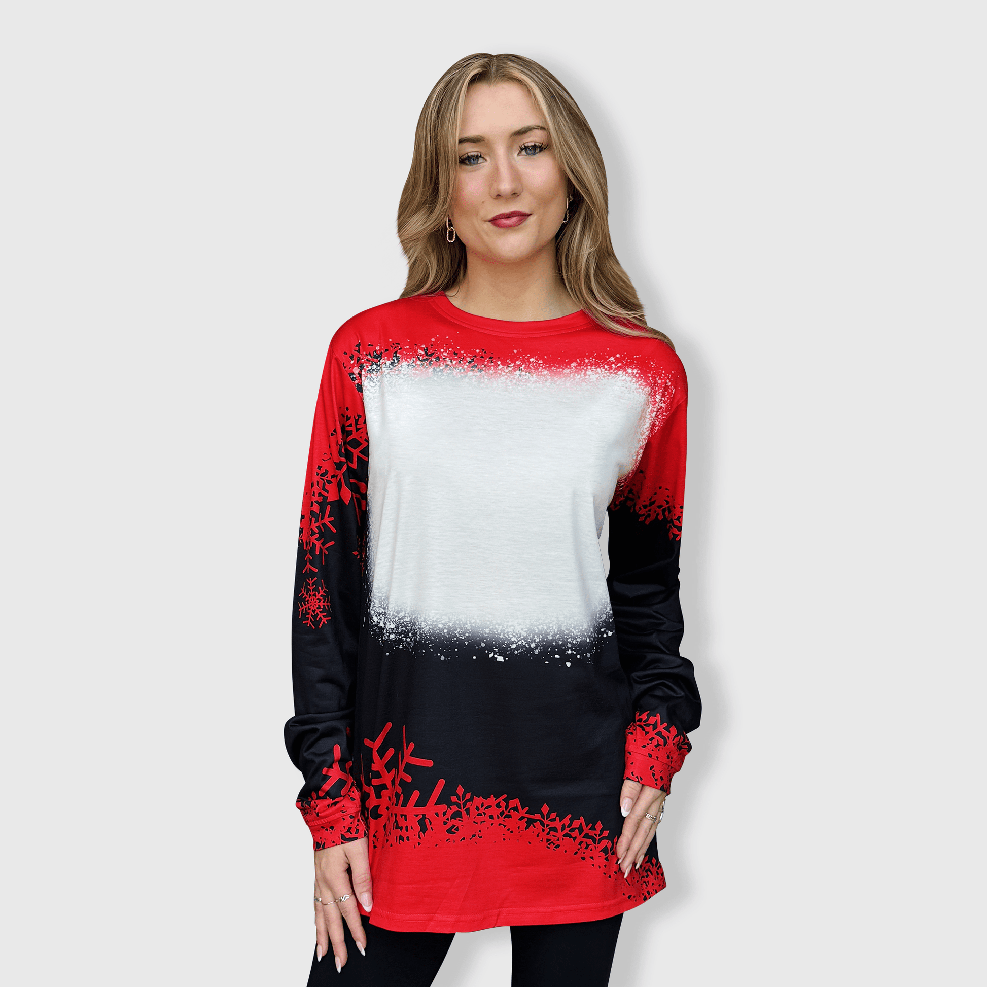 ILTEX Apparel Women's Clothing Snowflakes Black Red Long Sleeve Blank Top