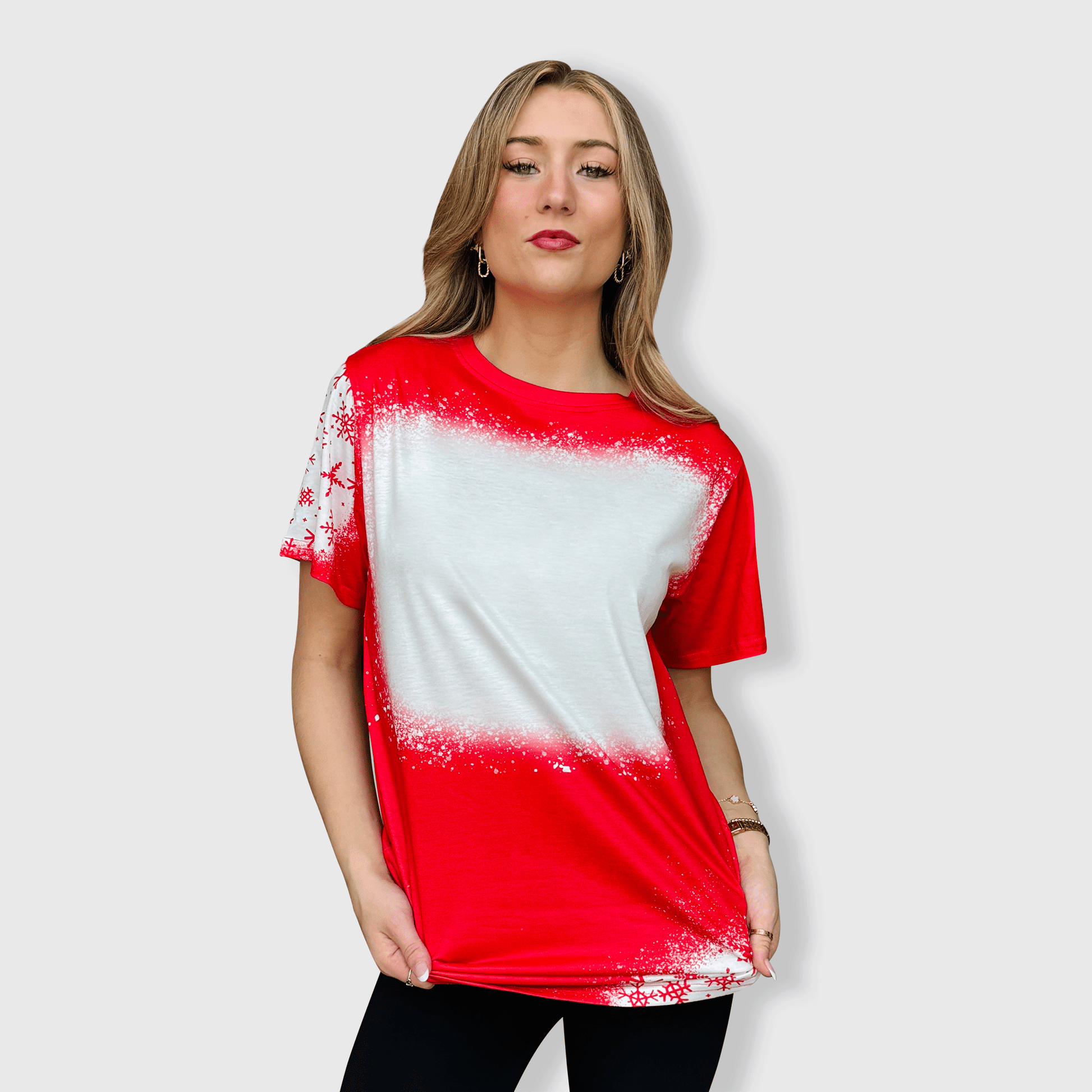 ILTEX Apparel Women's Clothing Snowflakes Red Blank Faux Bleached Top