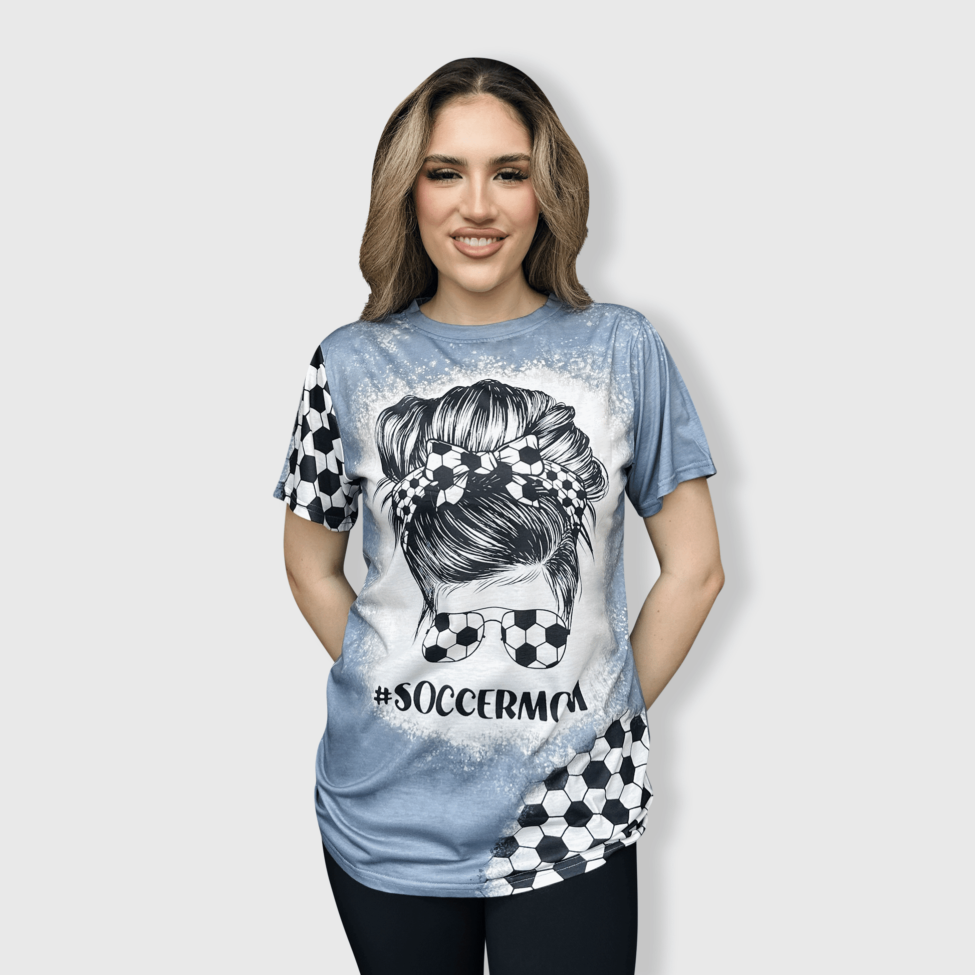 ILTEX Apparel Women's Clothing Soccer Mom Messy Bun Faux Bleached Top