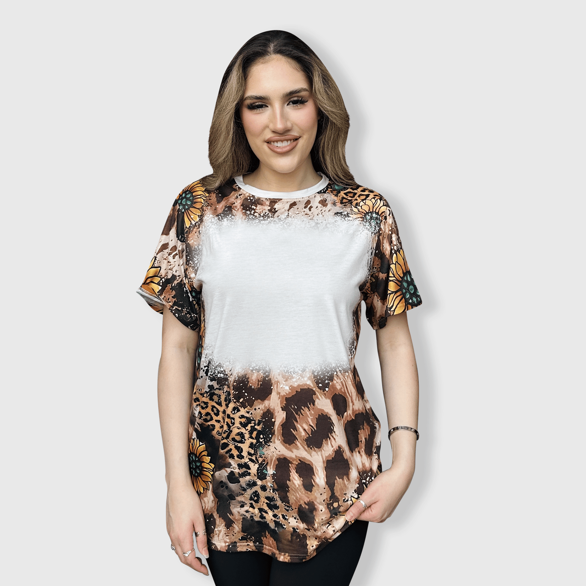 ILTEX Apparel Women's Clothing Sunflower Cheetah Dark Blank Faux Bleached Top