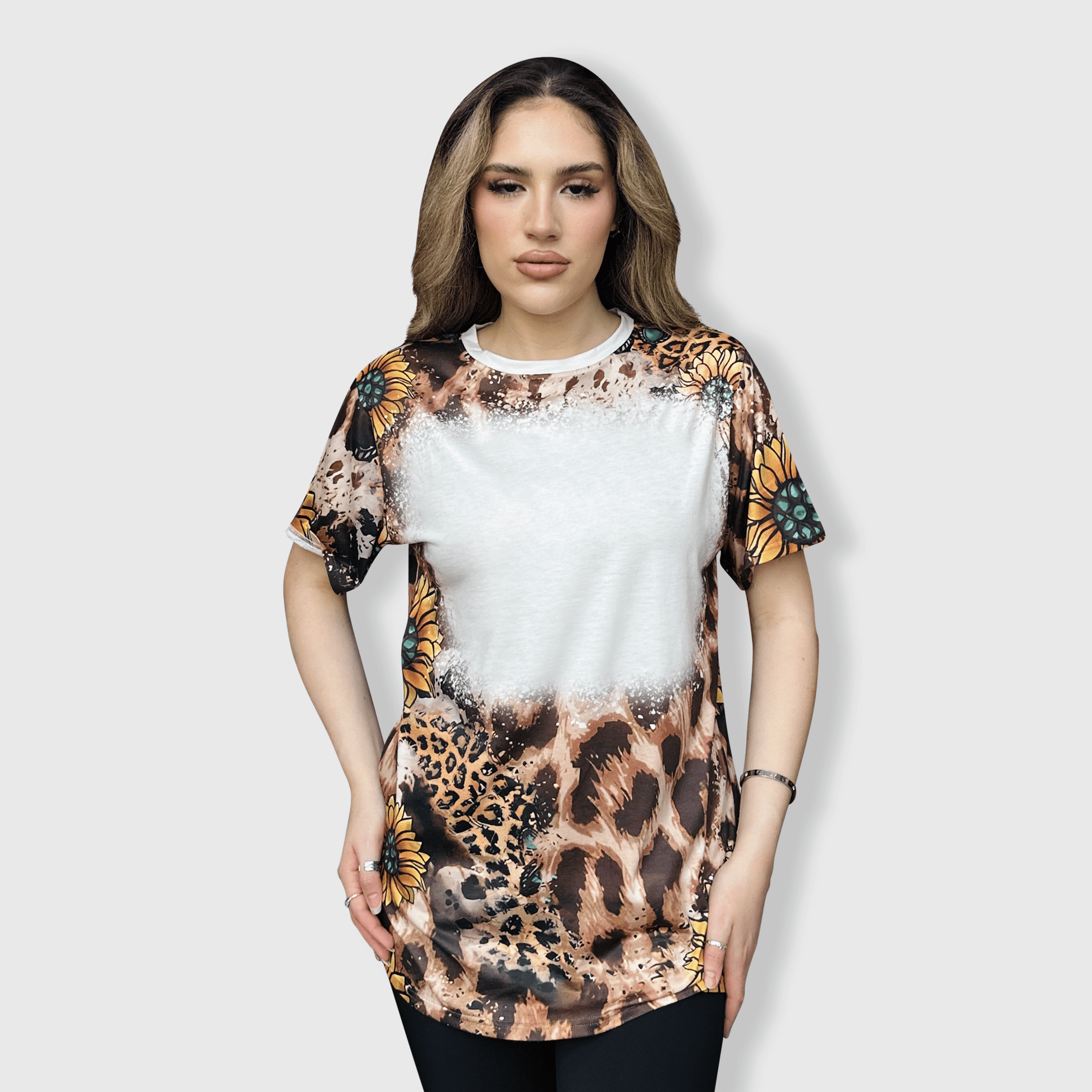 ILTEX Apparel Women's Clothing Sunflower Cheetah Dark Blank Faux Bleached Top