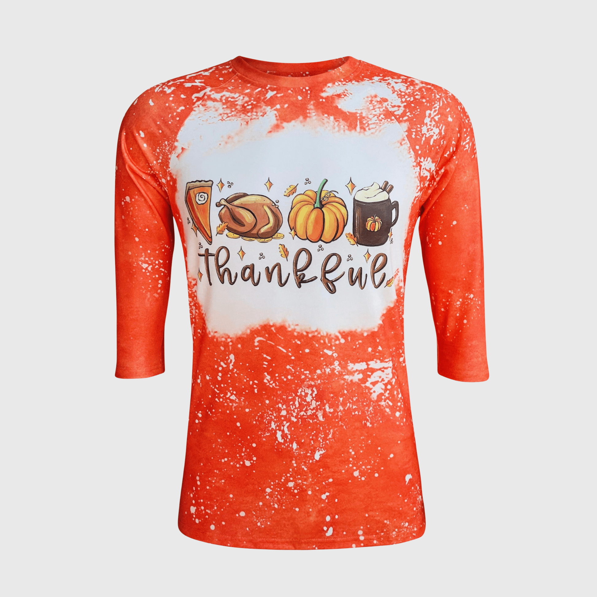 ILTEX Apparel Women's Clothing Thankful Orange Raglan Bleached Top