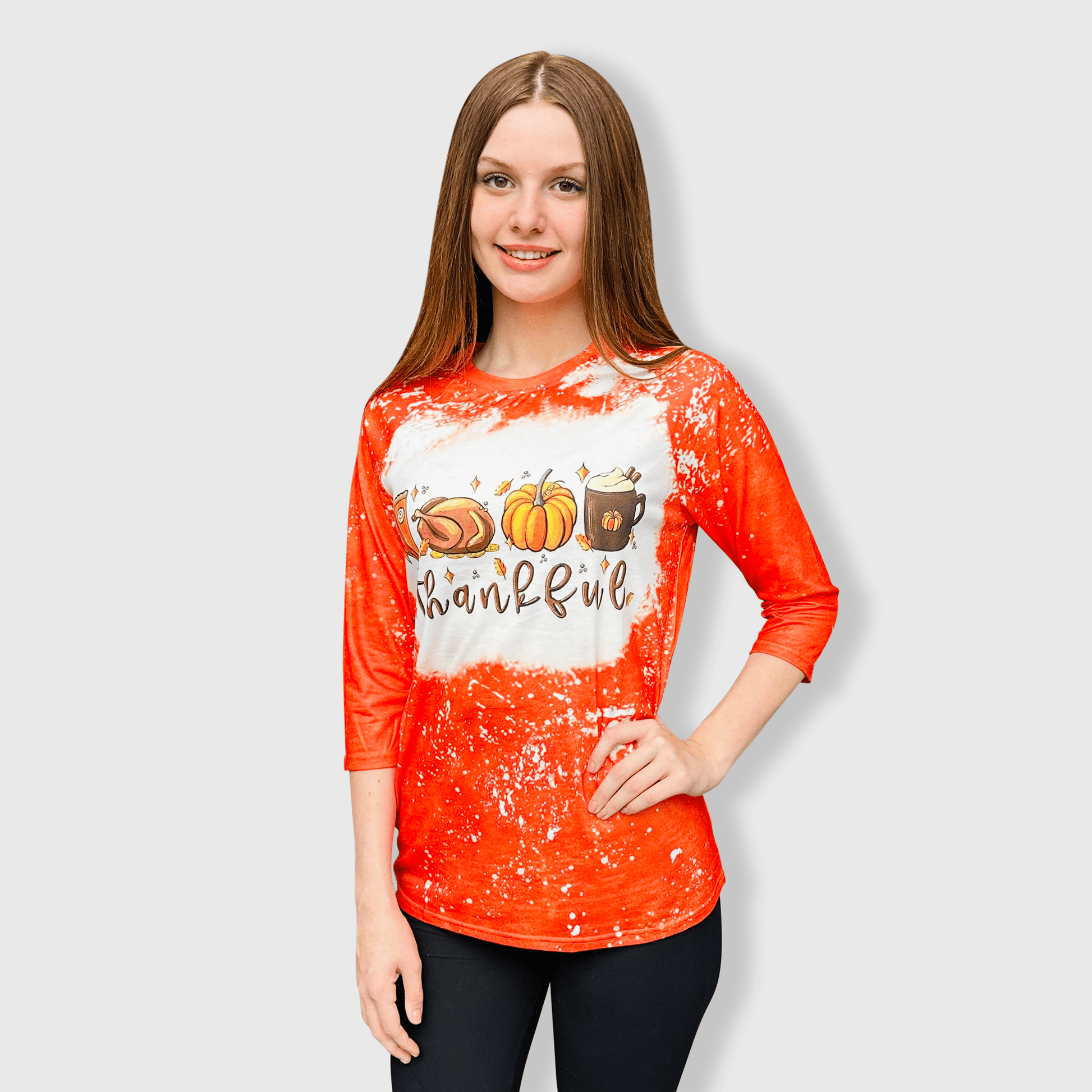 ILTEX Apparel Women's Clothing Thankful Orange Raglan Bleached Top