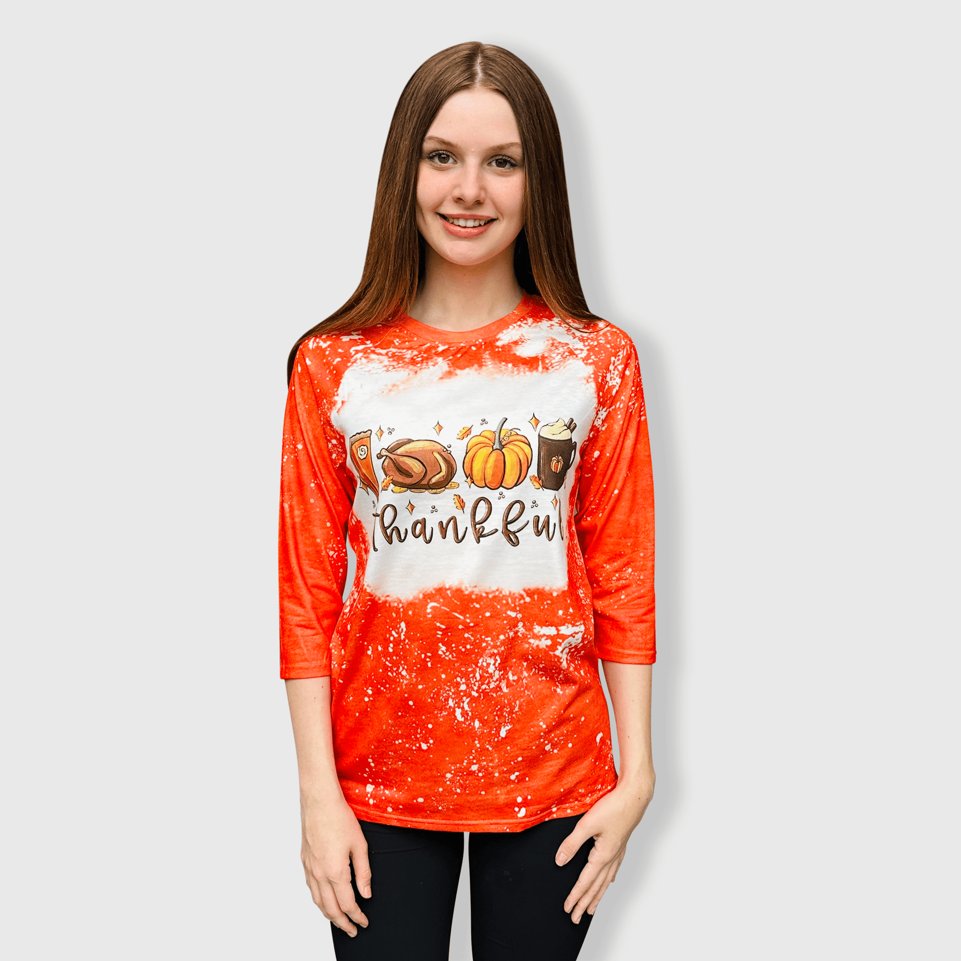 ILTEX Apparel Women's Clothing Thankful Orange Raglan Bleached Top