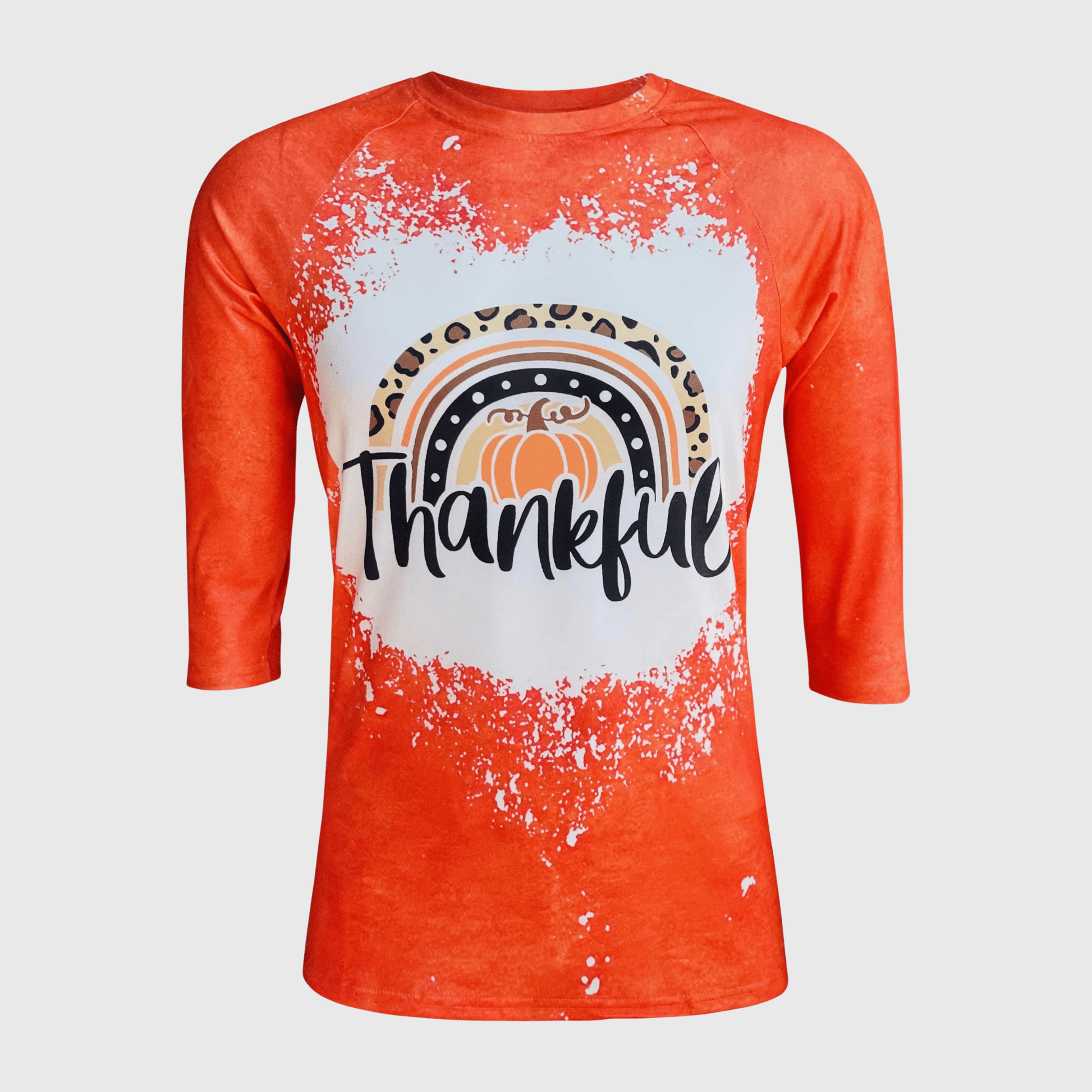 ILTEX Apparel Women's Clothing Thankful Rainbow Orange Raglan Bleached Top