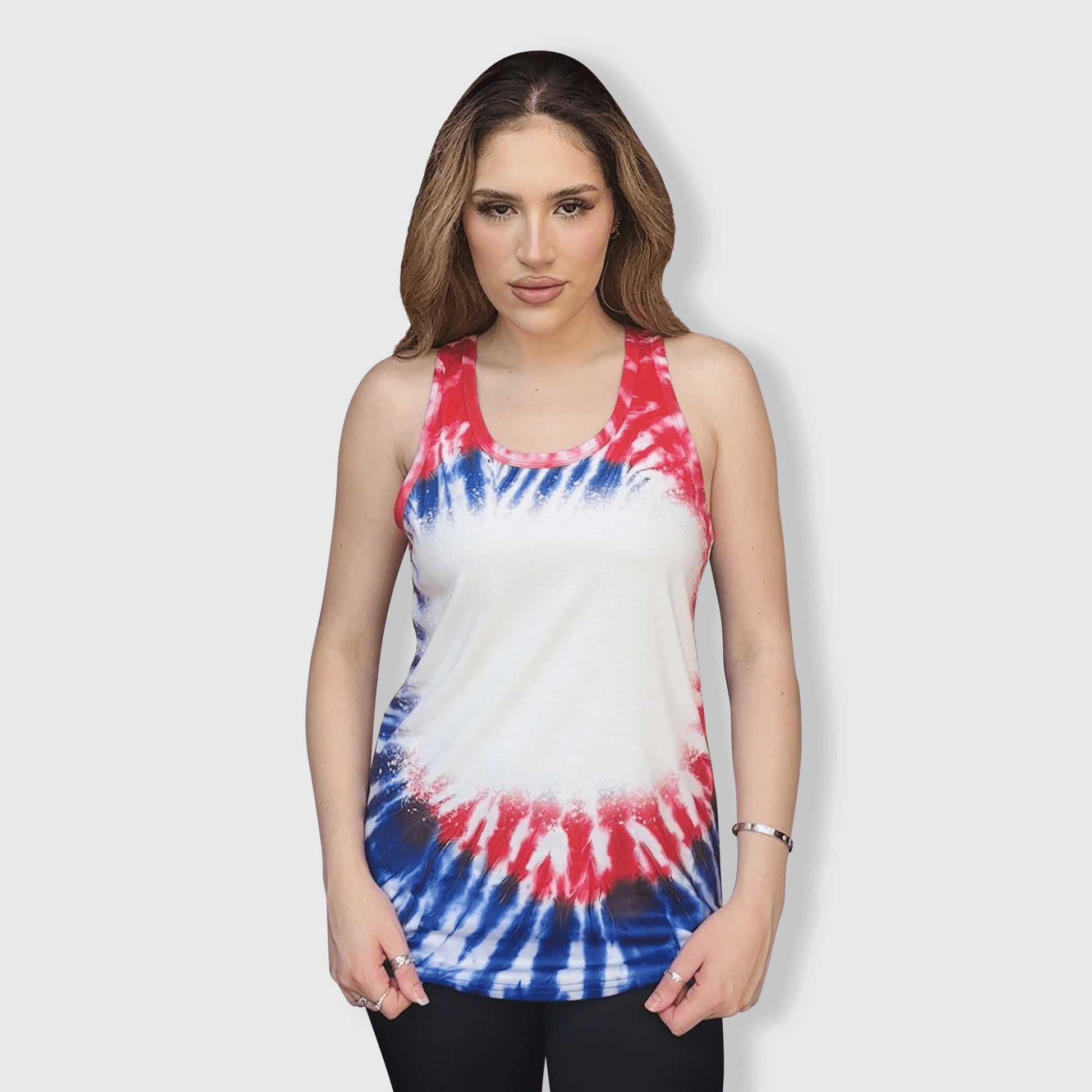 ILTEX Apparel Women's Clothing Tie Dye 4th of July Blank Faux Bleached Tank Top
