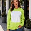 Faux Bleached Crewneck Long Sleeve Top - Yellow Green