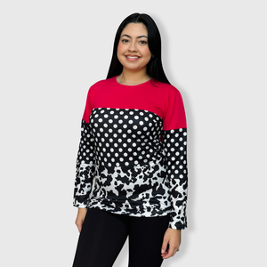 Color Block Cow Polka Dot Top