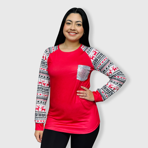 Ugly Sweater Red Sequin Top