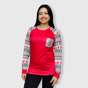 Ugly Sweater Red Sequin Top