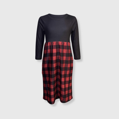 Plaid Red Black Long Sleeve Maxi Dress Kids