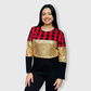 Color Block Red Plaid Gold Sequin Top