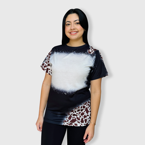 Cow Black Brown Blank Faux Bleached Top