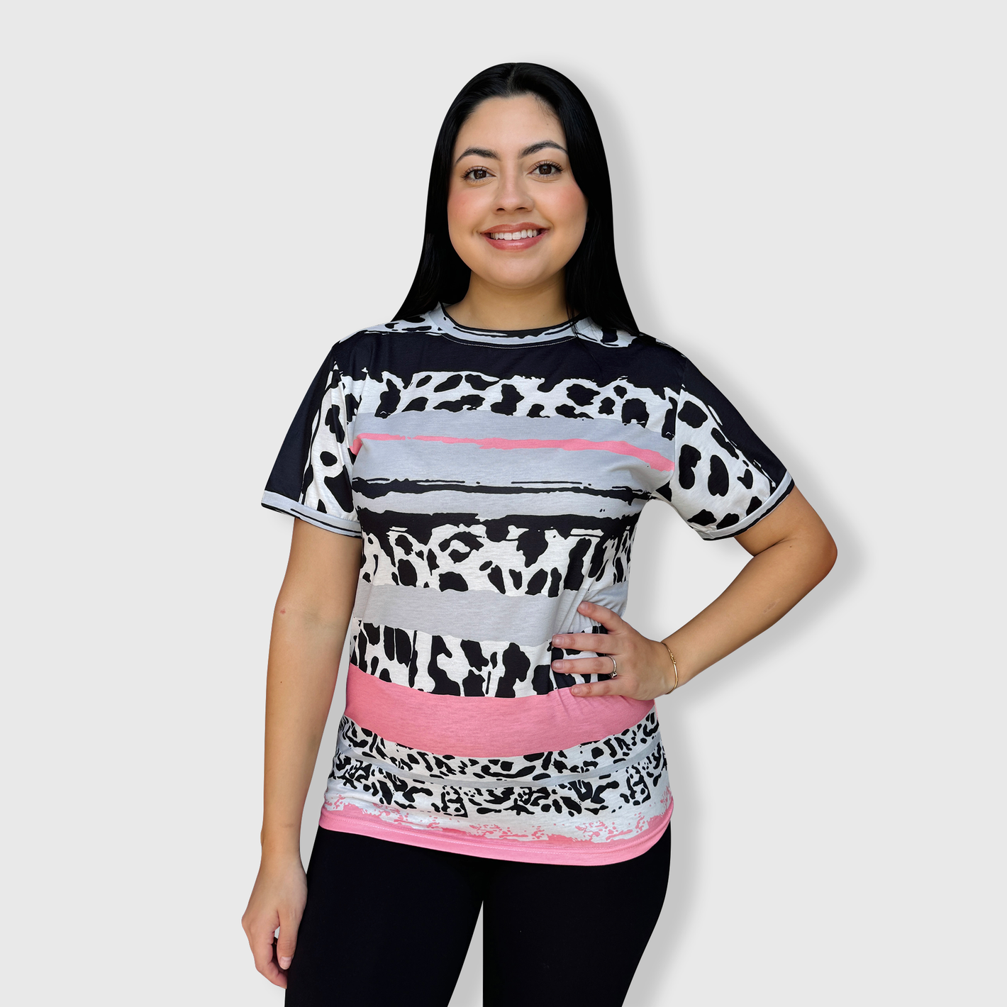 Cow Striped Design Coral Top