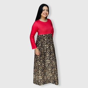 Cheetah Red Long Sleeve Maxi Dress Women