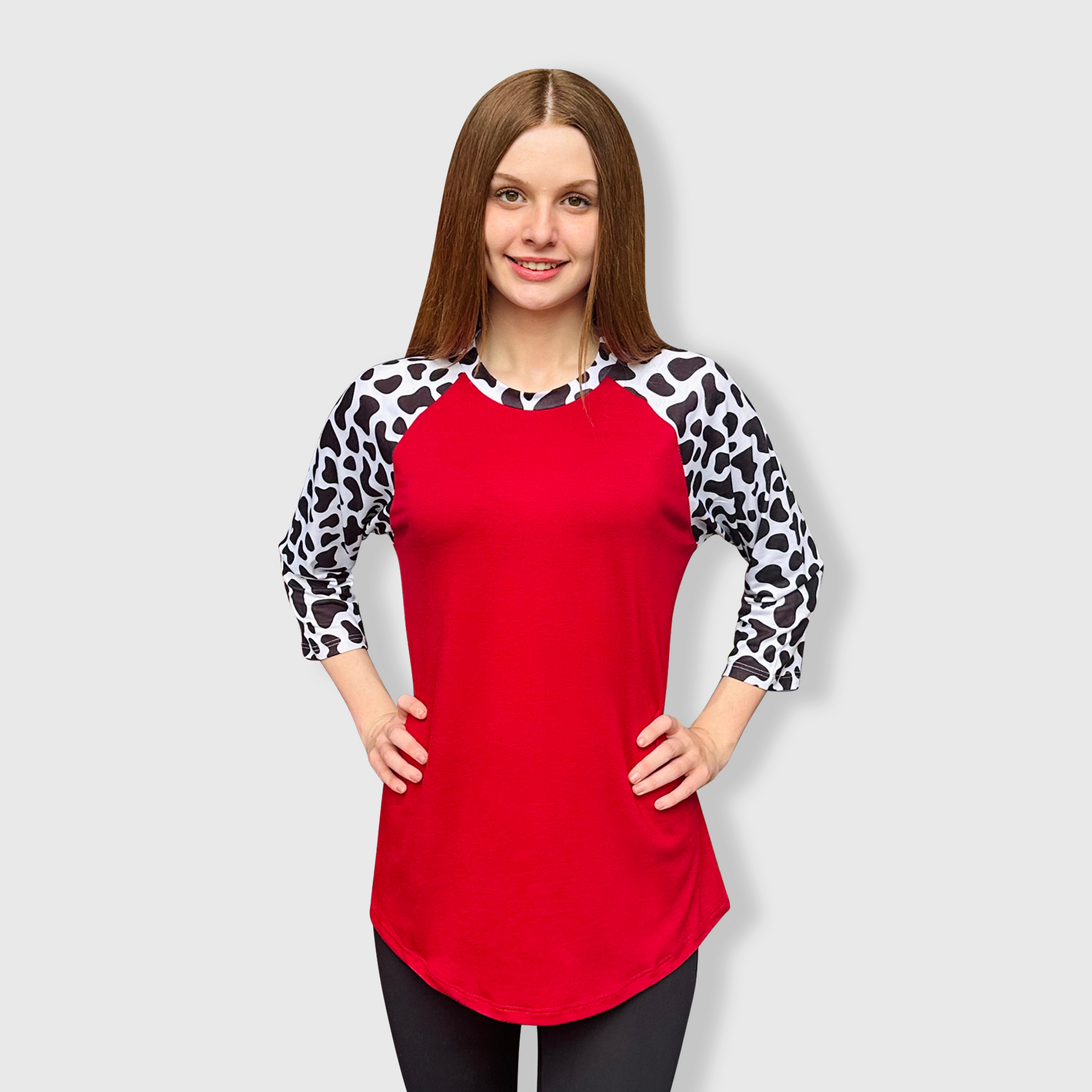 Cow Black Maroon Polyester Top