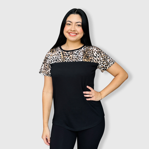 Cheetah Dark Black Short Sleeve Top