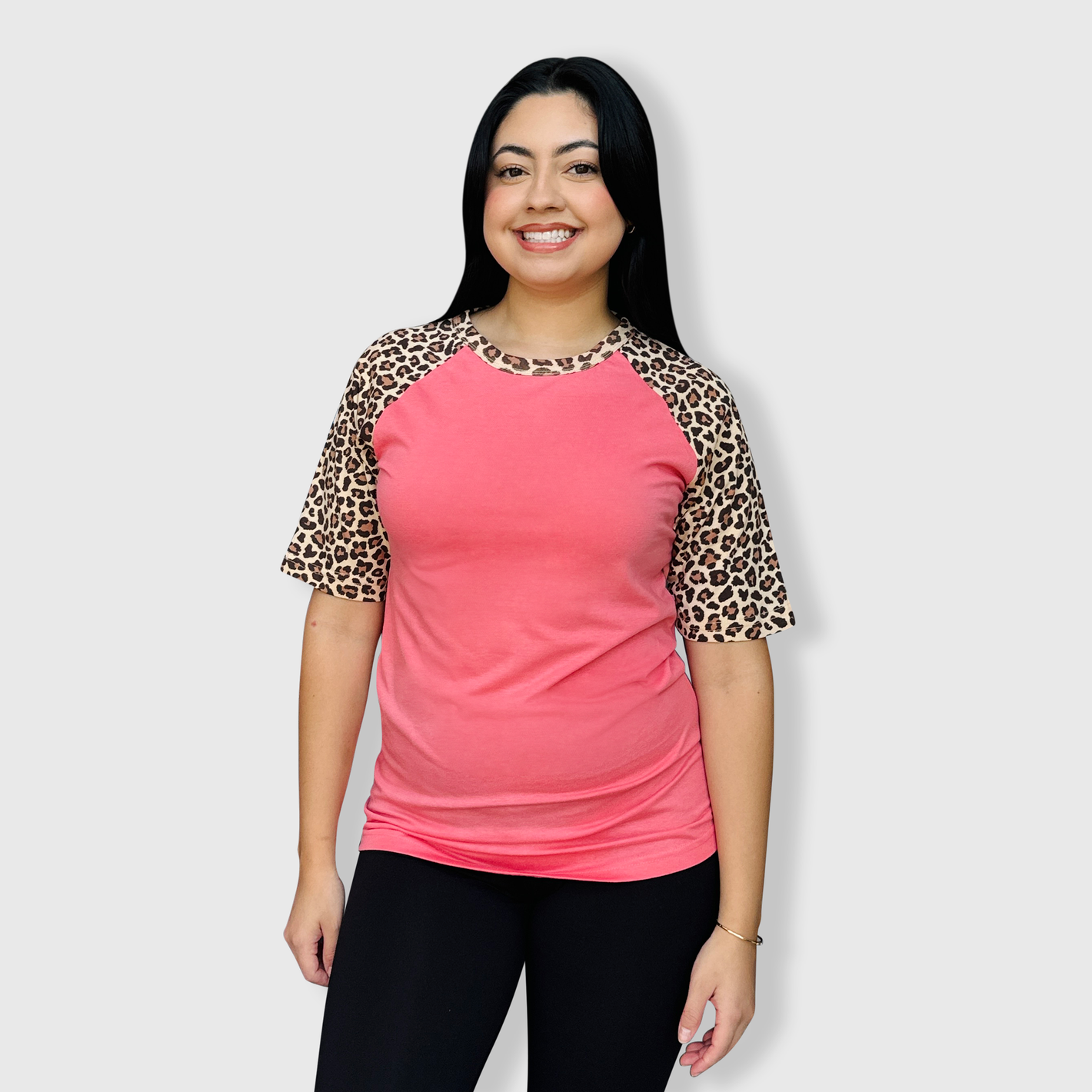 Cheetah Animal Print Short Sleeve Coral Top