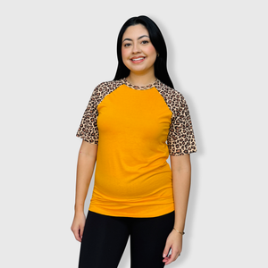 Cheetah Animal Print Short Sleeve Gold Top