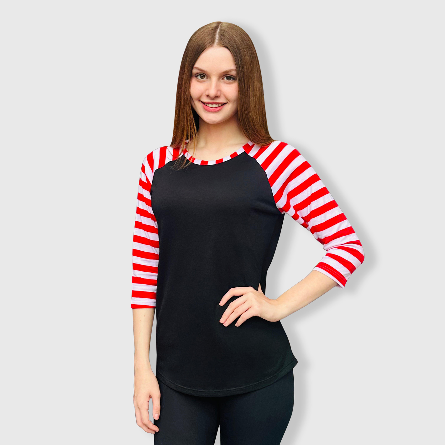 Candy Cane Black Red Stripes Polyester Top