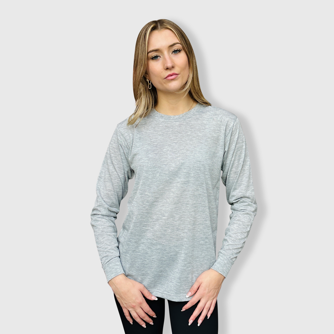 Polyester Gray Cotton-Feel Long Sleeve Tee