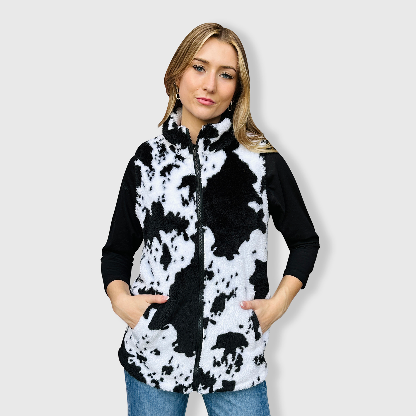 Sherpa Black Cow Vest Women