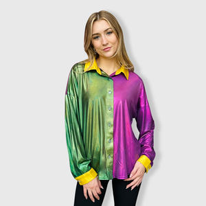 Mardi Gras Metallic Button Down Top