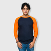 Adult Plain Raglan 3/4 T-Shirt - Navy Body - Navy/Orange