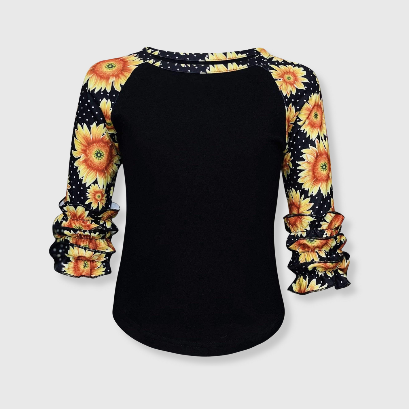 Sunflower Polka Dot Black Ruffle Raglan Kids