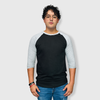 Adult Plain Raglan 3/4 T-Shirt - Black Body - Black/Gray