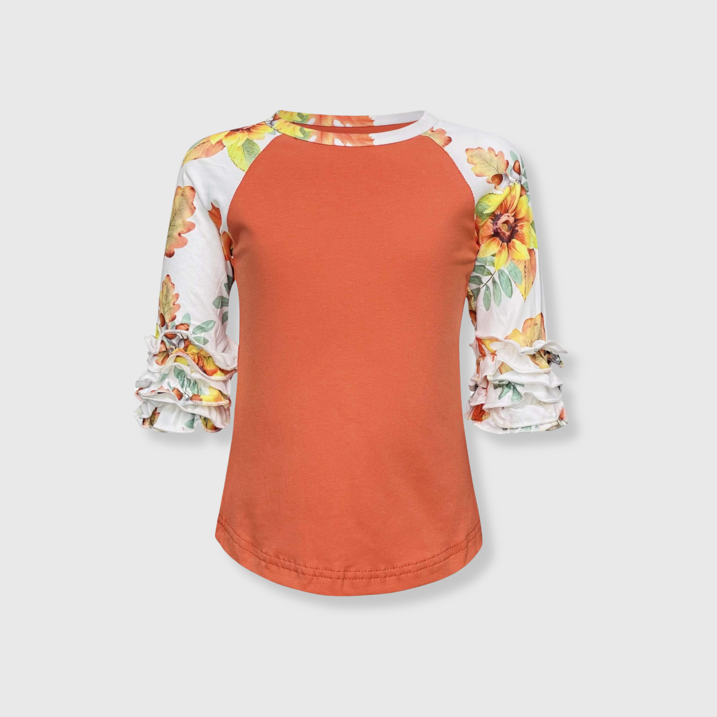 Floral Autumn Orange Ruffle Raglan Kids