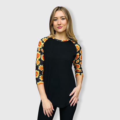 Sunflower Polka Dot Black Top