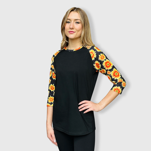 Sunflower Polka Dot Black Top