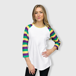 Mardi Gras Striped White Top