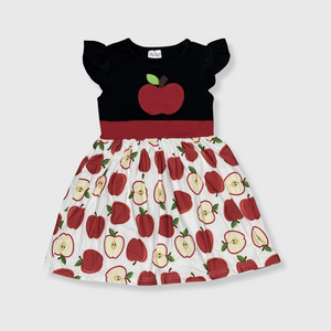 Apple Print Black White Red Dress Kids