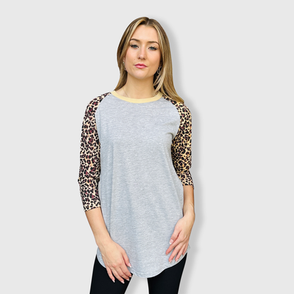 Cheetah Raglan Gray/Cheetah Adult