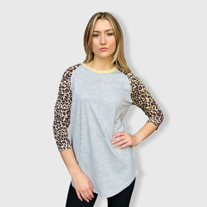 Cheetah Raglan Gray/Cheetah Adult