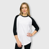 Adult Plain Raglan 3/4 T-Shirt - White Body - White/Black