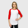 Adult Plain Raglan 3/4 T-Shirt - White Body - White/Red