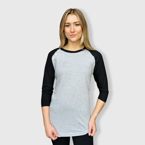 Adult Plain Raglan 3/4 T-Shirt - Gray Body