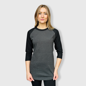 Adult Plain Raglan 3/4 T-Shirt - Charcoal Black