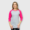 Adult Plain Raglan 3/4 T-Shirt - Gray Body - Gray/Pink