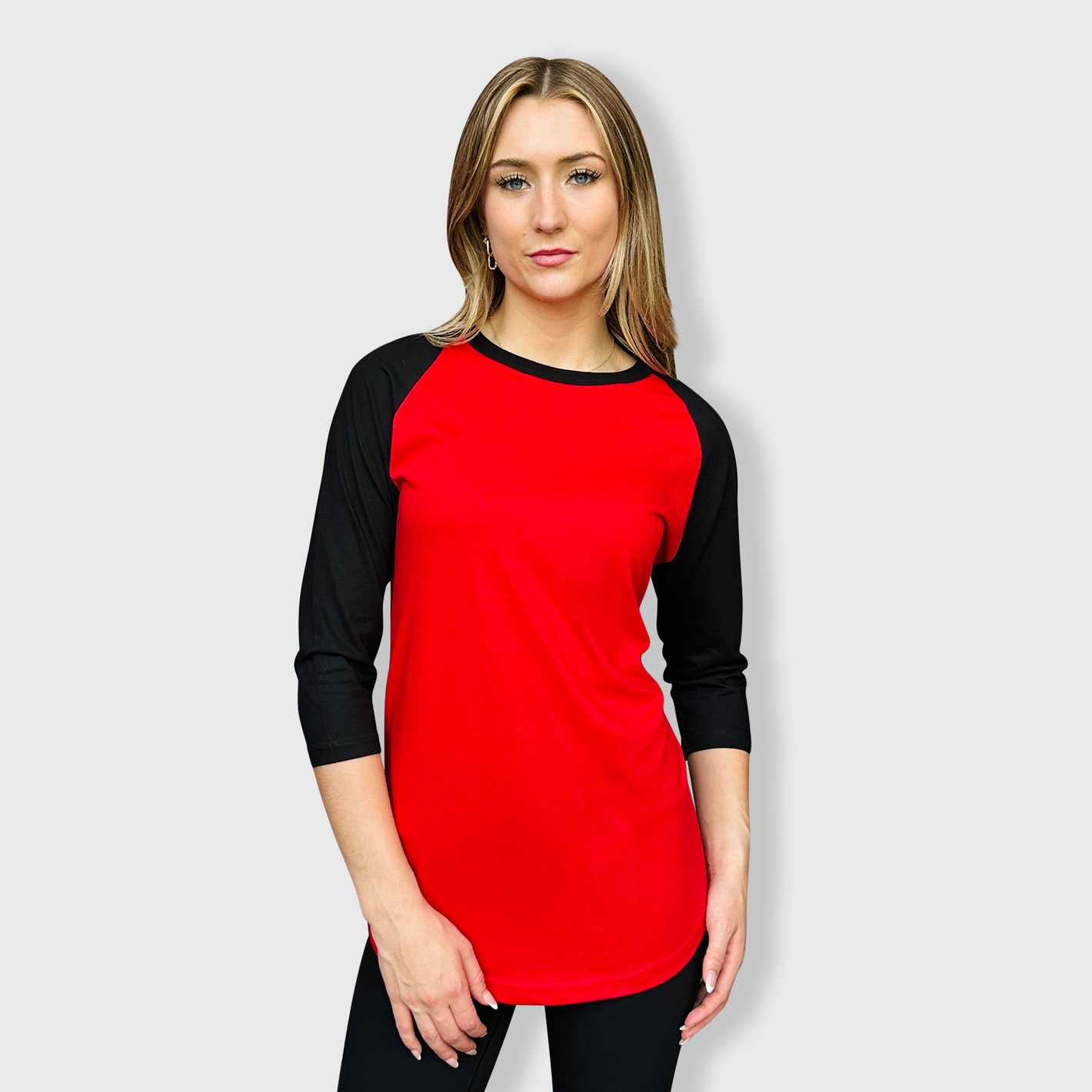 Adult Plain Raglan 3/4 T-Shirt - Red Black