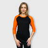 Adult Plain Raglan 3/4 T-Shirt - Black Body - Black/Orange