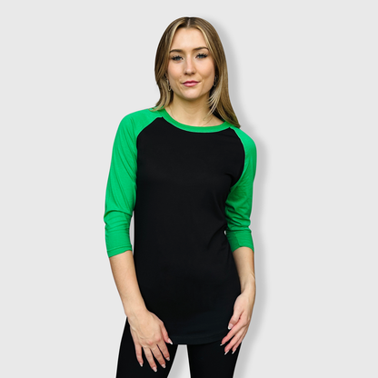 Adult Plain Raglan 3/4 T-Shirt - Black Body